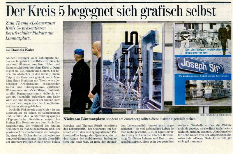 2001, Plakatprojekt Kreis 5, Tages-Anzeiger-Artikel.