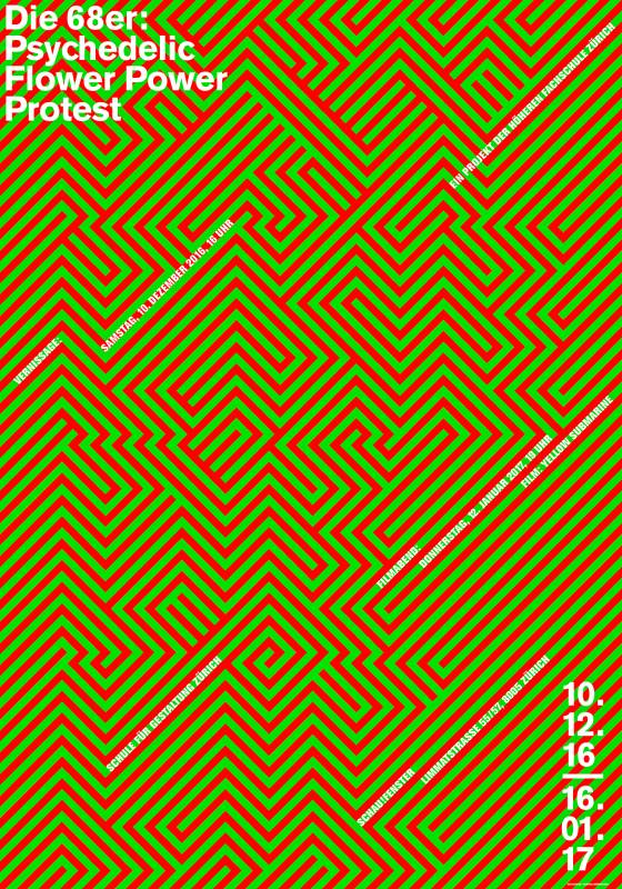 2016, Zürich, Psychedelic-Poster-Ausstellung. Gestaltung: Martina Brönimann.