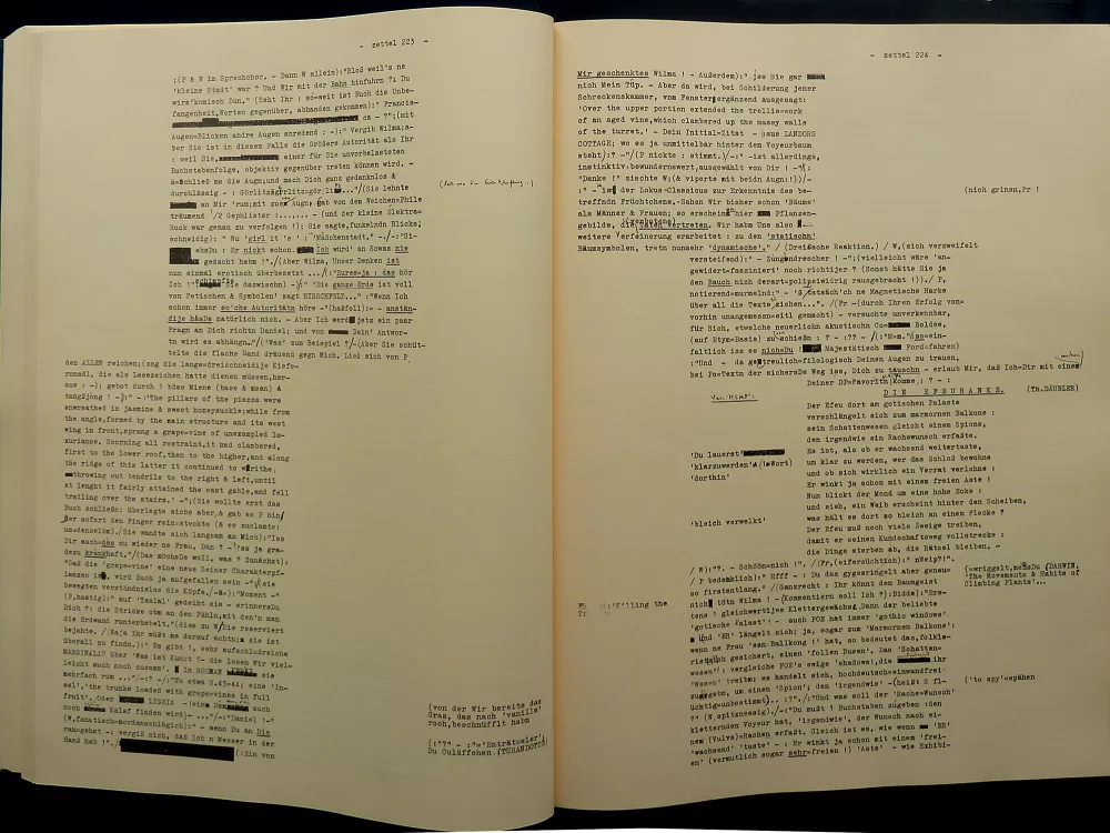 1970, Arno Schmidt, Zettels Traum, Doppelseite.
