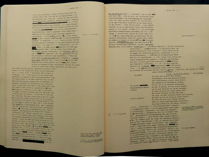 1970, Arno Schmidt, Zettels Traum, Doppelseite.