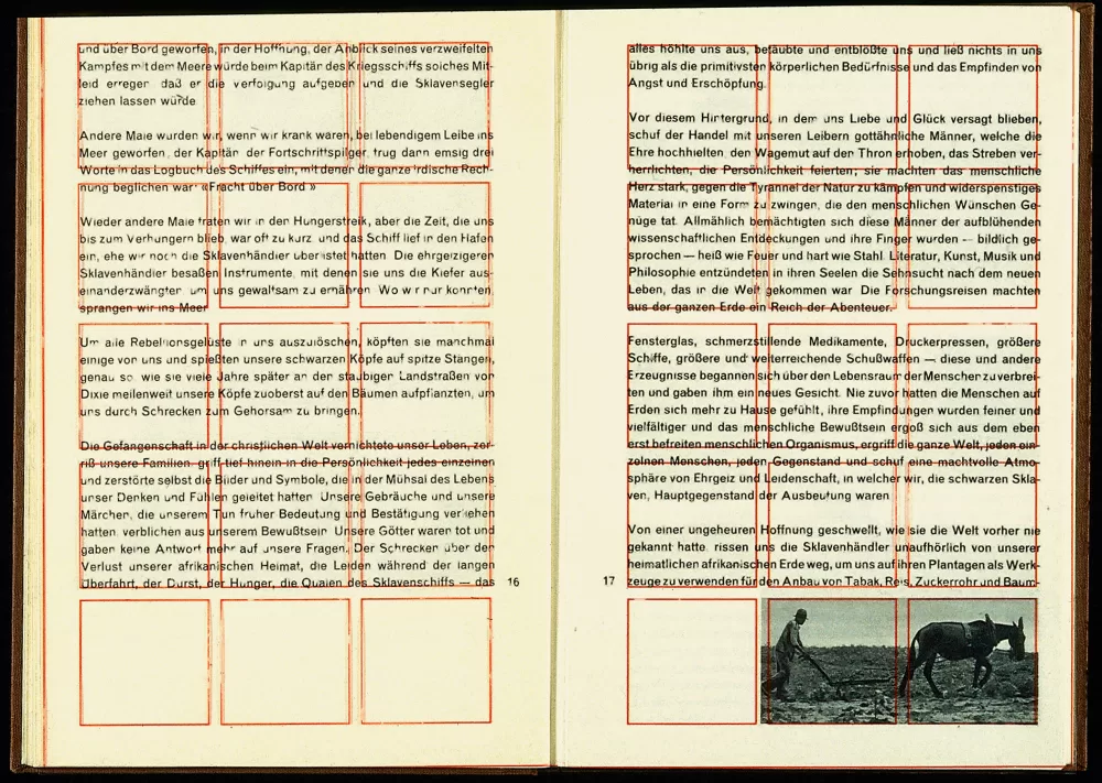 1948, Richard Paul Lohse, «Wir Neger in Amerika», Doppelseite mit Raster.