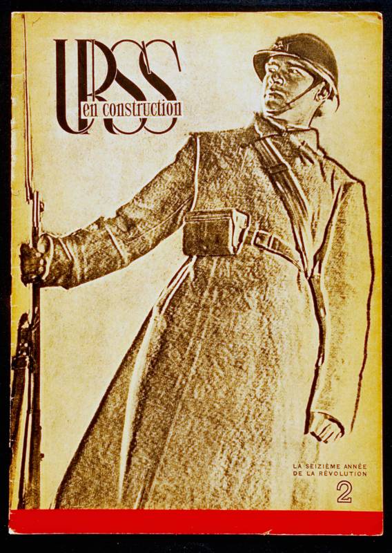 1933, El Lissitzky, «USSR im Bau», 15. Jahrestag der Roten Armee,
Nr. 10, 1933, 29.5 × 41.5 cm, Umschlag, Auflage: 60250.