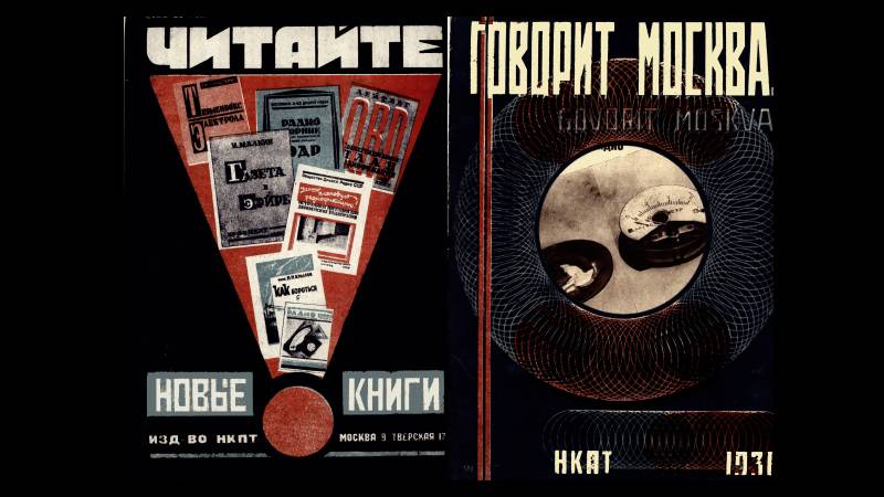 1931, Alexander Michailowitsch Rodtschenko, «Moskau spricht». Front-, Backcover mit Rundstanzung.