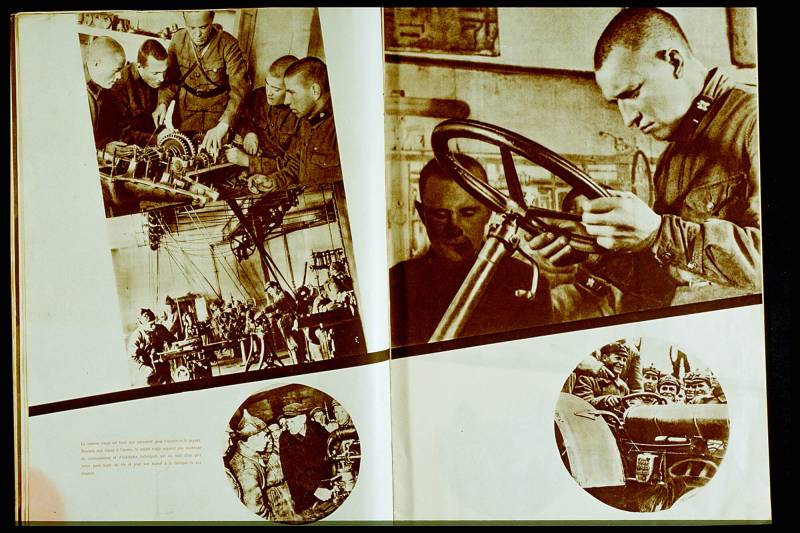 1933, El Lissitzky, «USSR im Bau», 15. Jahrestag der Roten Armee Nr. 10, Doppelseite mit Auslegern.