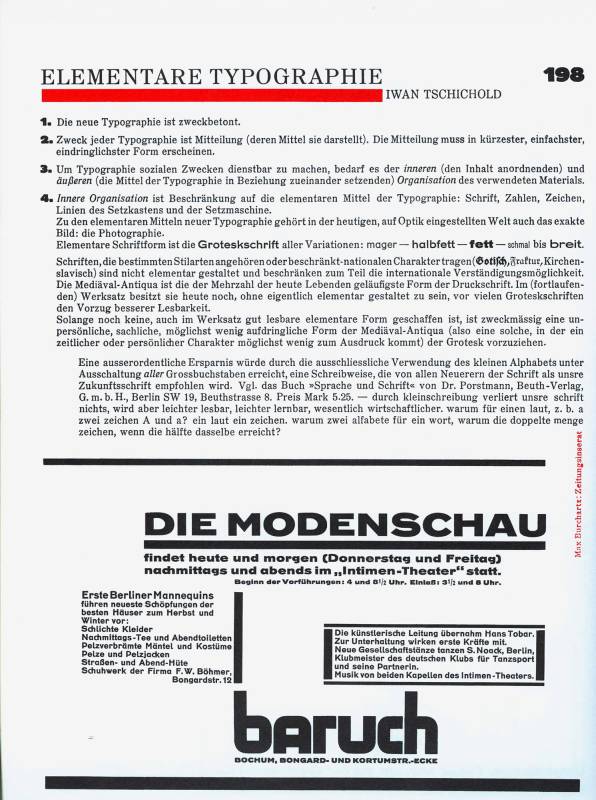 1925, Typographische Mitteilungen, Sonderheft elementare Typographie.