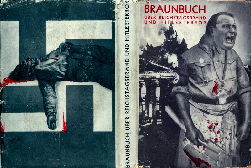 1933, John Heartfield, «Braunbuch über Reichtagsbrand und Hitlerterror», Schutzumschlag.