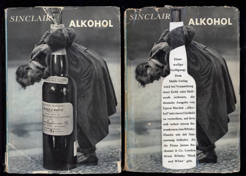 1932, John Heartfield, «Alkohol», 1. Ausgabe, Schutzumschlag und zensurierte Ausgabe mit der einstweiligen Verfügung, Schutzumschlag.