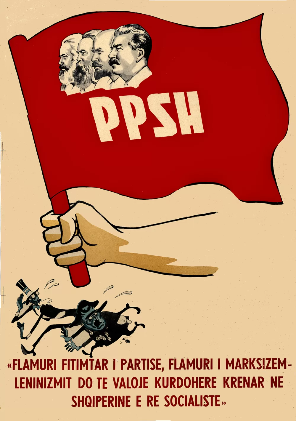 die siegreiche Fahne der Partei, die Fahne des Marxismus-Leninismus wird immer wehen. Partei der Arbeit Albaniens.