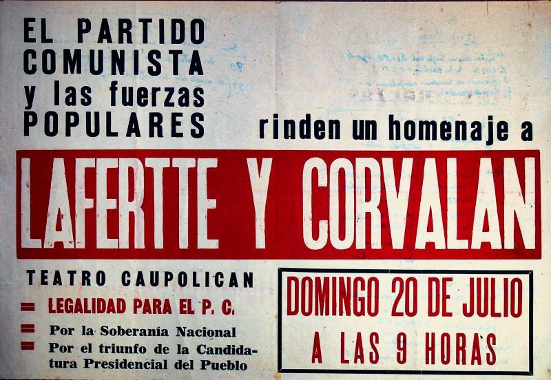 1958, Lafertte und Corvalan, Wahlplakat der Kommunistischen Partei Chiles.