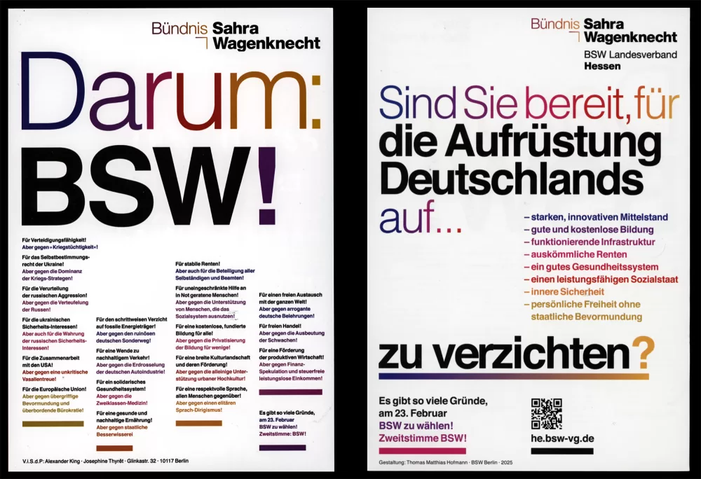 2025, D, Bündnis Sahra Wagenknecht, Thomas Hofmann, Bundestagswahlen 23, Flyer.