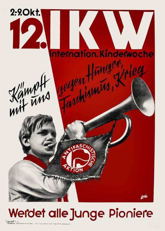 1932, Max Gebhard, 12. IKW (int. Kinderwoche), Kämpft mit uns gegen Hunger, Faschismus, Krieg.
