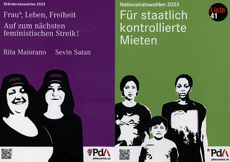 2023, Zian Gmür, PdA, National- und Ständeratswahlen. Kleinplakat A3 und F4-Plakat.