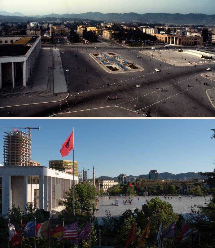 Skanderbergplatz, 1987 und 2022.