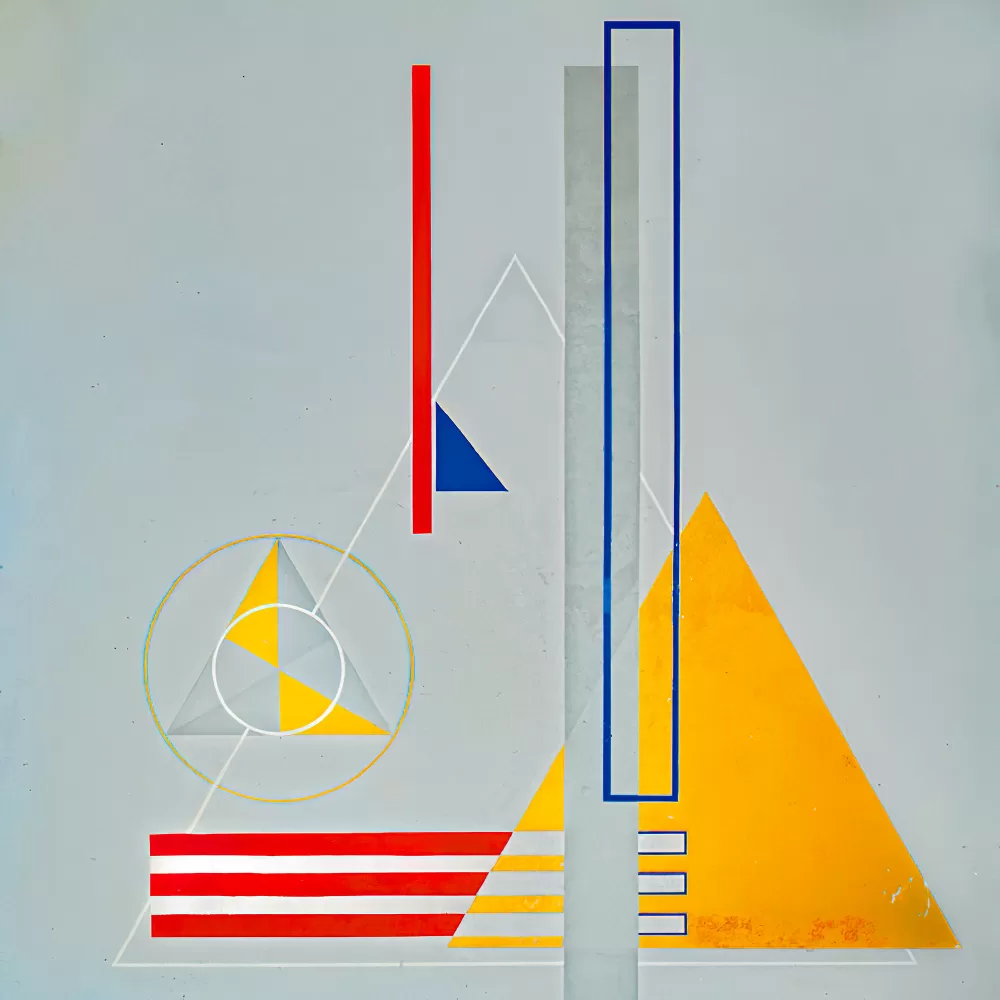 Wandbild von Herbert Bayer im Treppenaufgang zum Sekretariat im Bauhaus Weimar.