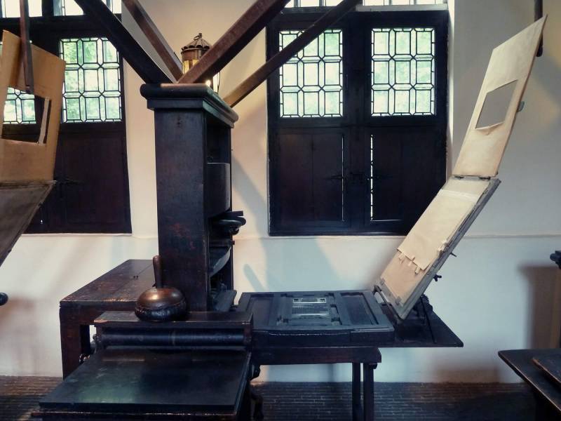 2010, Plantin-Moretus Museum, Original-Druckpresse im Museum.