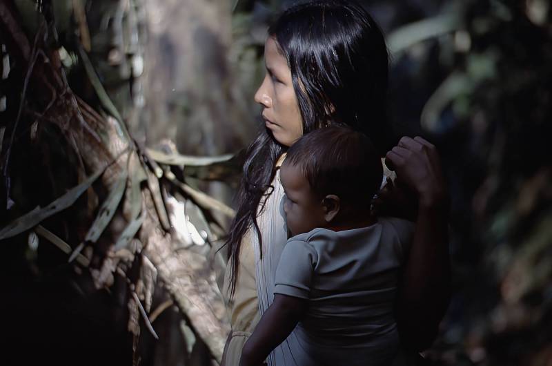1989, Huaorani-Frau im Yasuní-Nationalpark in Ecuador.