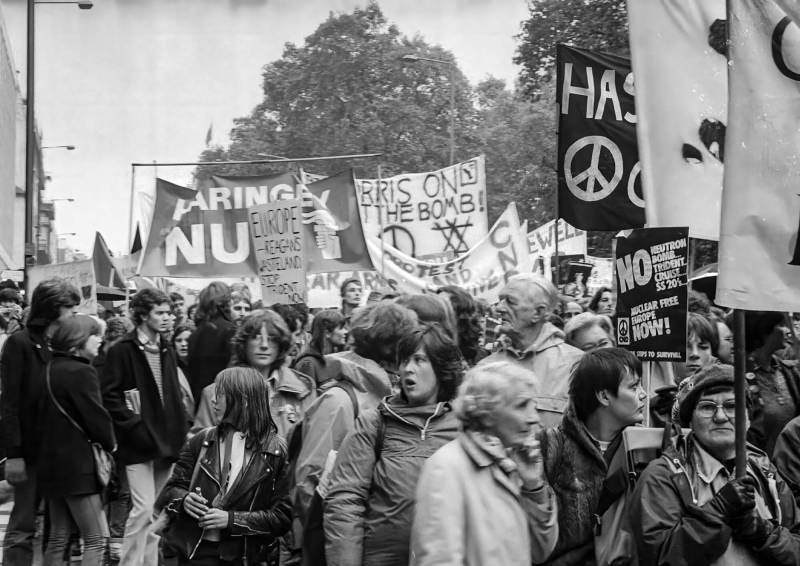 1981, CND-Demo (CND, Kampagne für nukleare Abrüstung) in London.