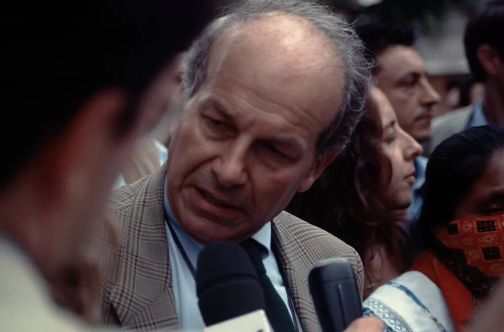 Fausto Bertinotti an der Demonstration in Venedig..