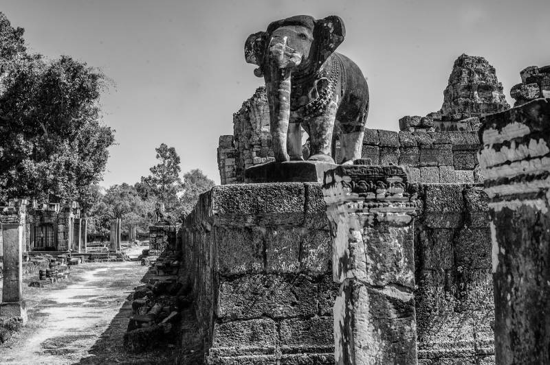 Am Tempel East Mebon stehen an allen Ecken Statuen von lebensgrossen Elefanten, die als Wächter fungieren.