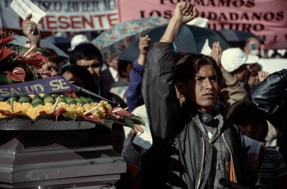 1999, Bogotá, Protest für eine bessere Gesundheitsversorgung.