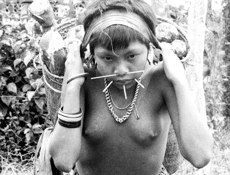 Yanomami-Frau mit  gesammelten Maniok.