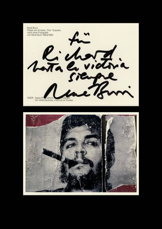 1983, Postkarte vom Che-Plakat und der Widmung von René Burri.